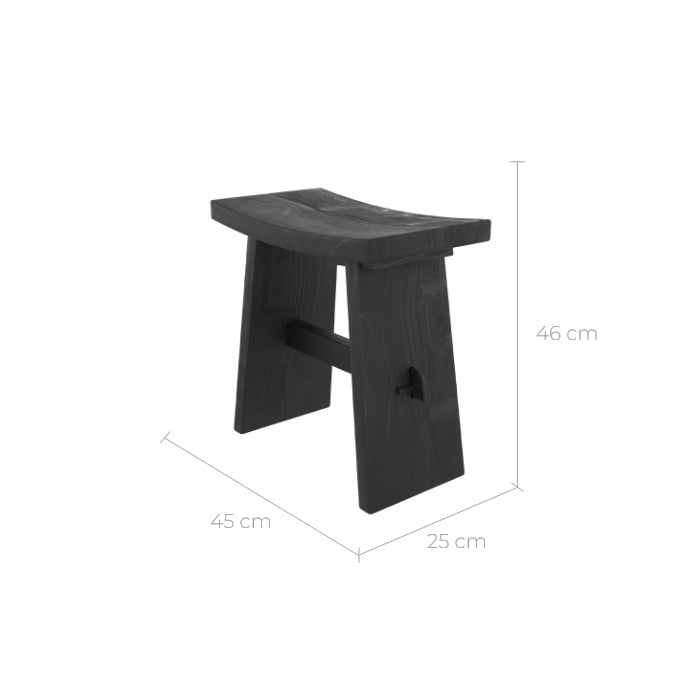 Eka - Tabouret En Bois De Teck Recyclé Peint En Noir