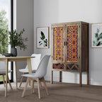 Massaï - 2 Door 2 Drawer Wardrobe In Mango Wood And Colored Canework