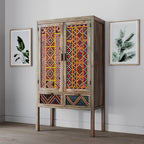 Massaï - 2 Door 2 Drawer Wardrobe In Mango Wood And Colored Canework