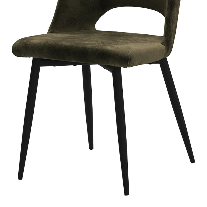 Pénélope - Lot De 2 Chaises En Velours Vert Et Pieds En Métal Noir