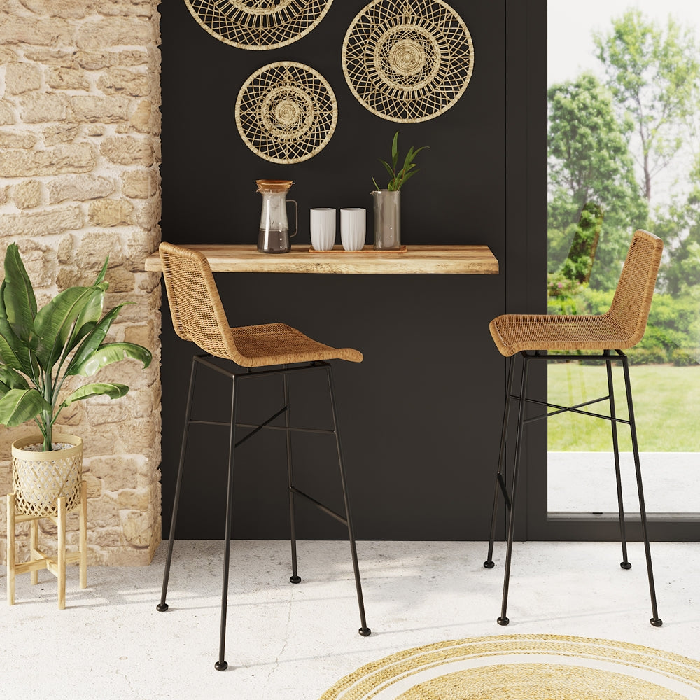 Mandya - Lot De 2 Chaises De Bar En Résine Tressée Marron