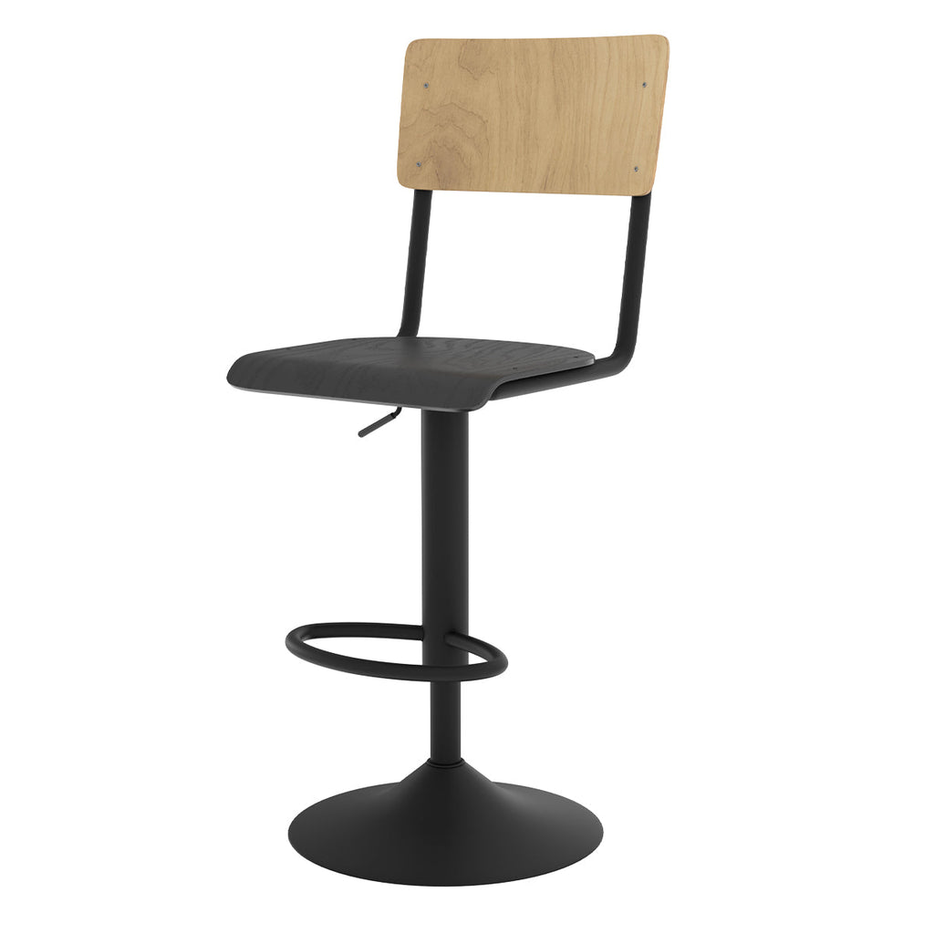 Clem - Lot De 2 Chaises De Bar Réglables En Bois Clair Et Noir