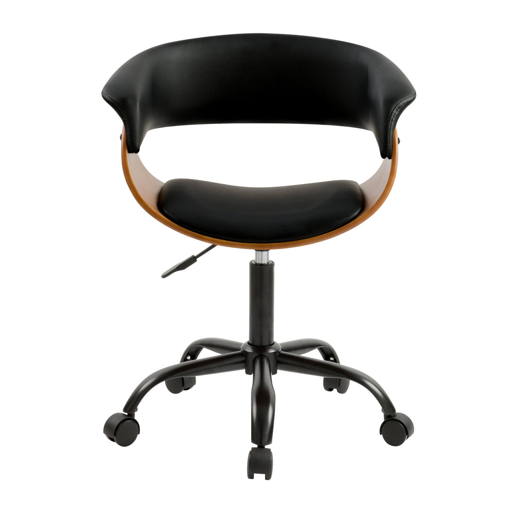 Basile - Chaise De Bureau Pivotante Sur Roulettes En Bois Et Pu Noir