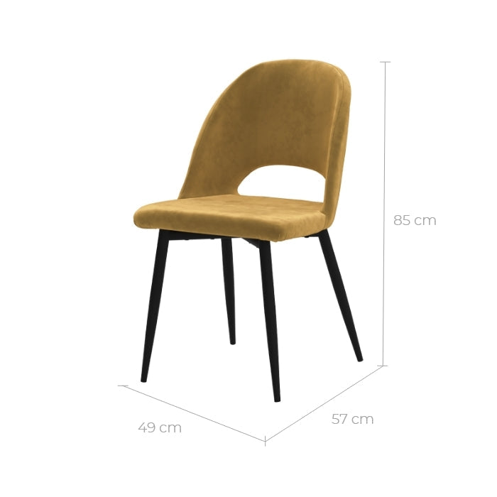 Pénélope - Lot De 2 Chaises En Velours Jaune Et Pieds En Métal Noir