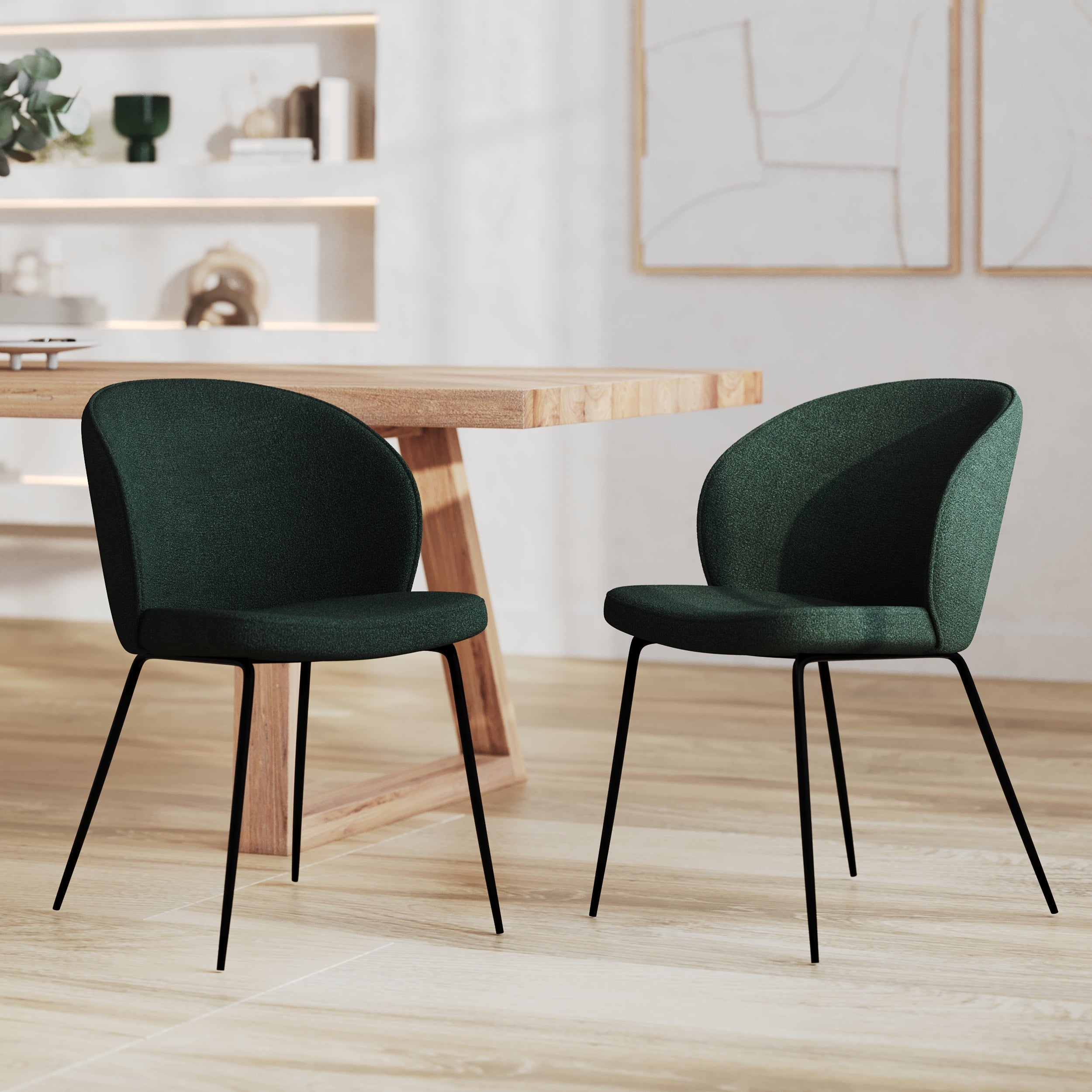 Groom - Lot De 2 Chaises Vertes En Tissu Bouclette Et Pieds En Métal