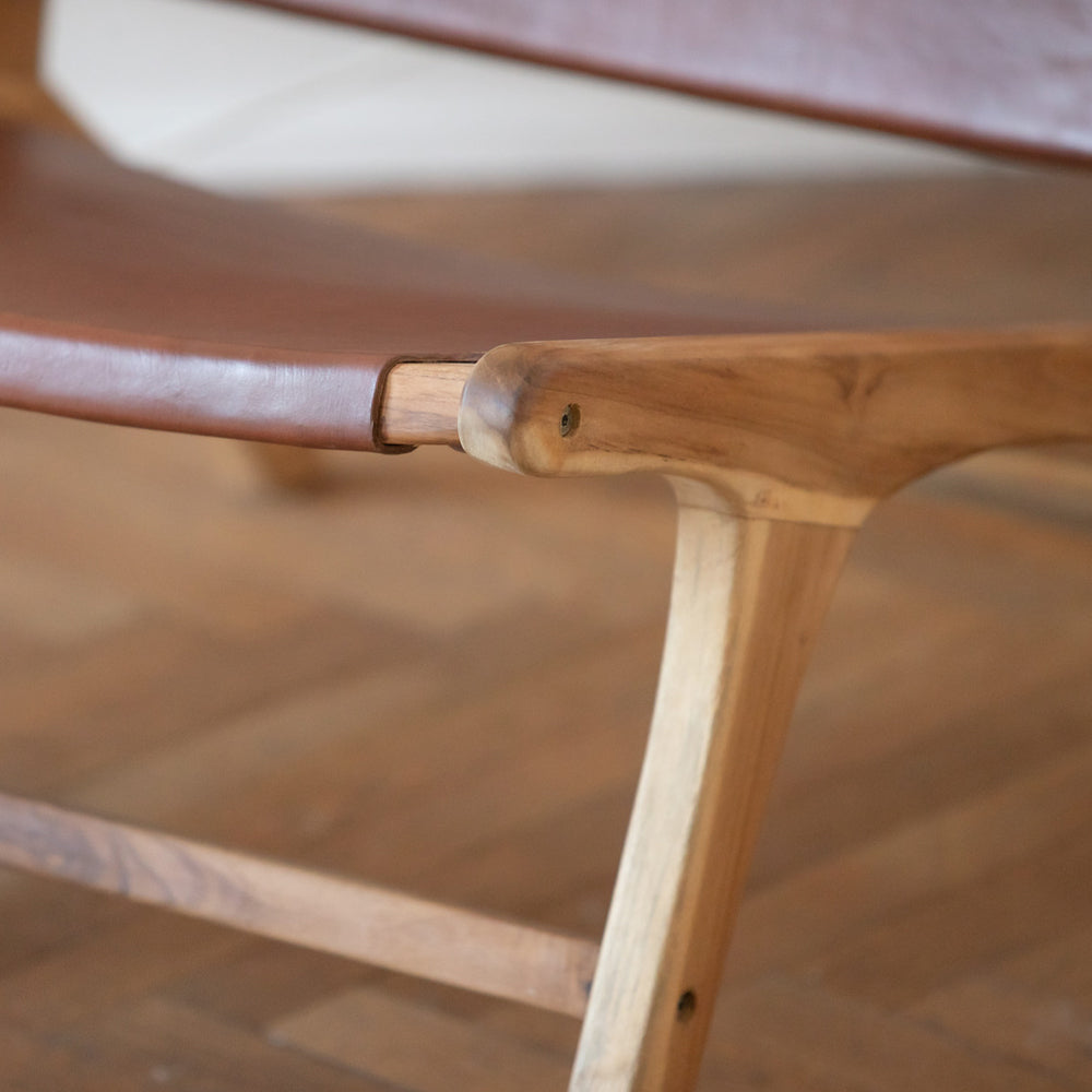 Kuna - Fauteuil En Teck Et Cuir Lisse Marron