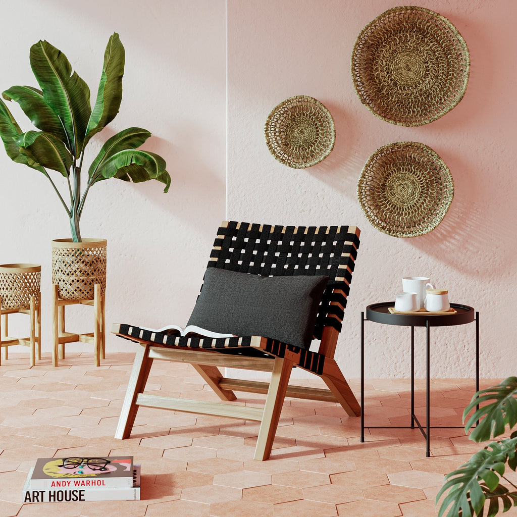 Tao - Sillón de jardín de teca y correas de tela negra