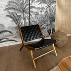 Kuna - Fauteuil En Teck Et Cuir Tréssé Noir