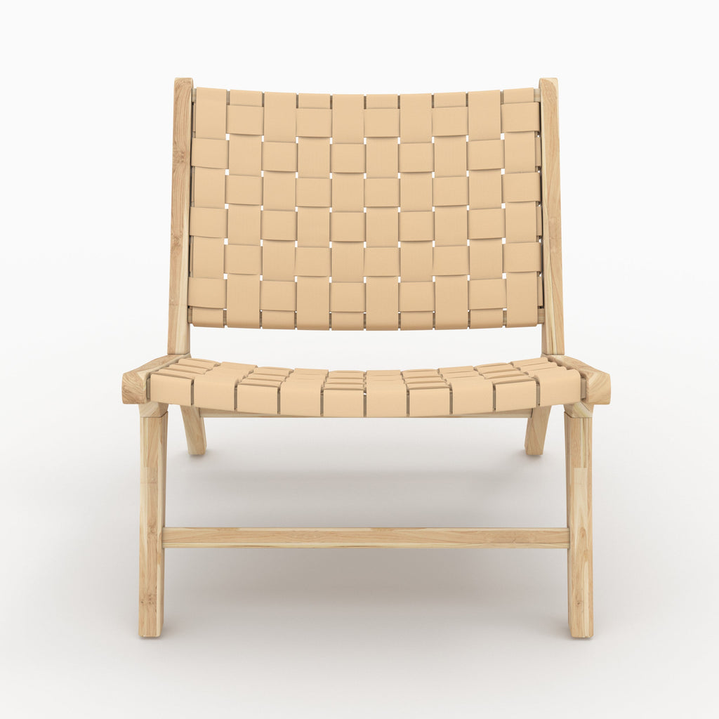 Kuna - Sillón de piel tejida en teca y beige
