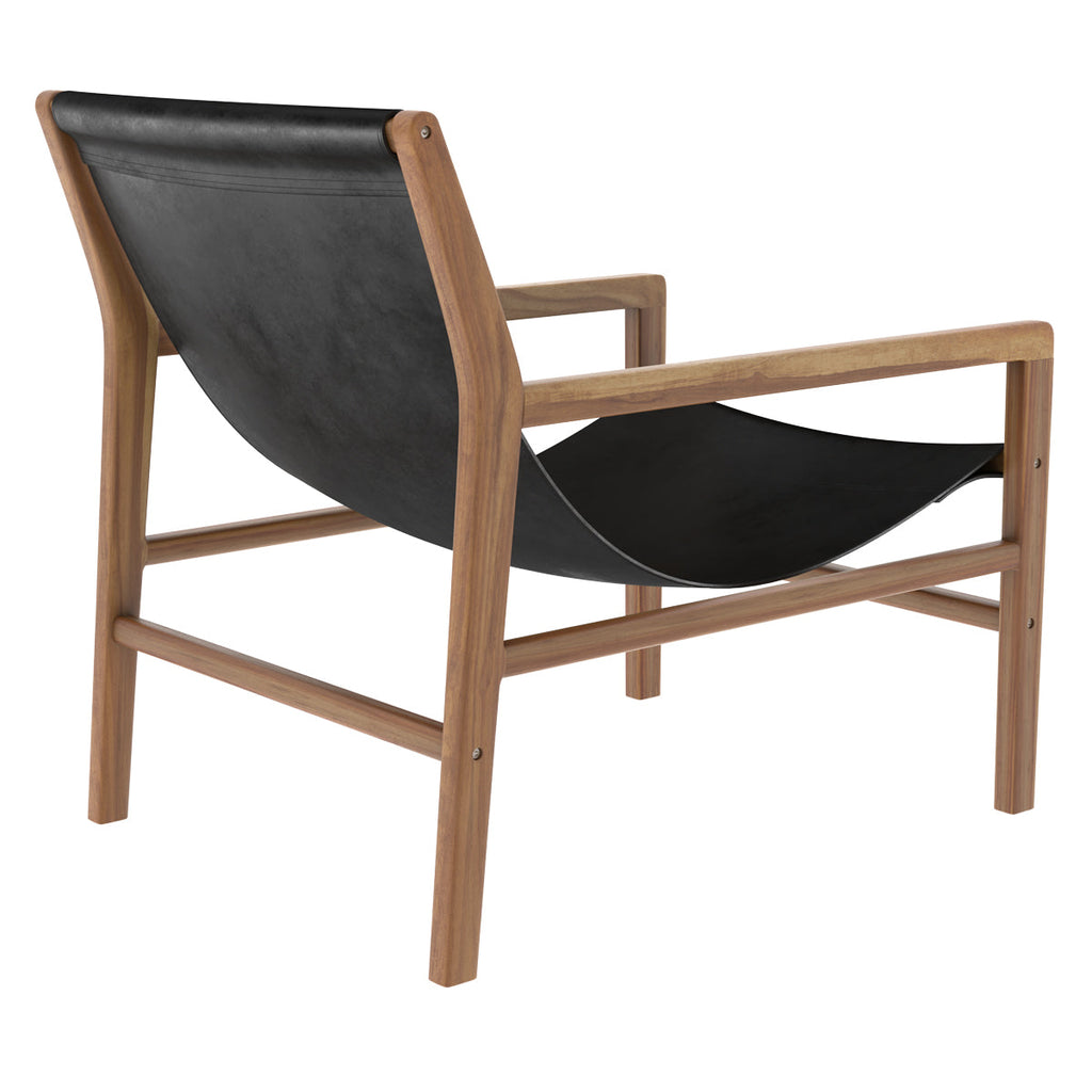 Apache - Sillón de Teca y Piel de Vaqueta Negra