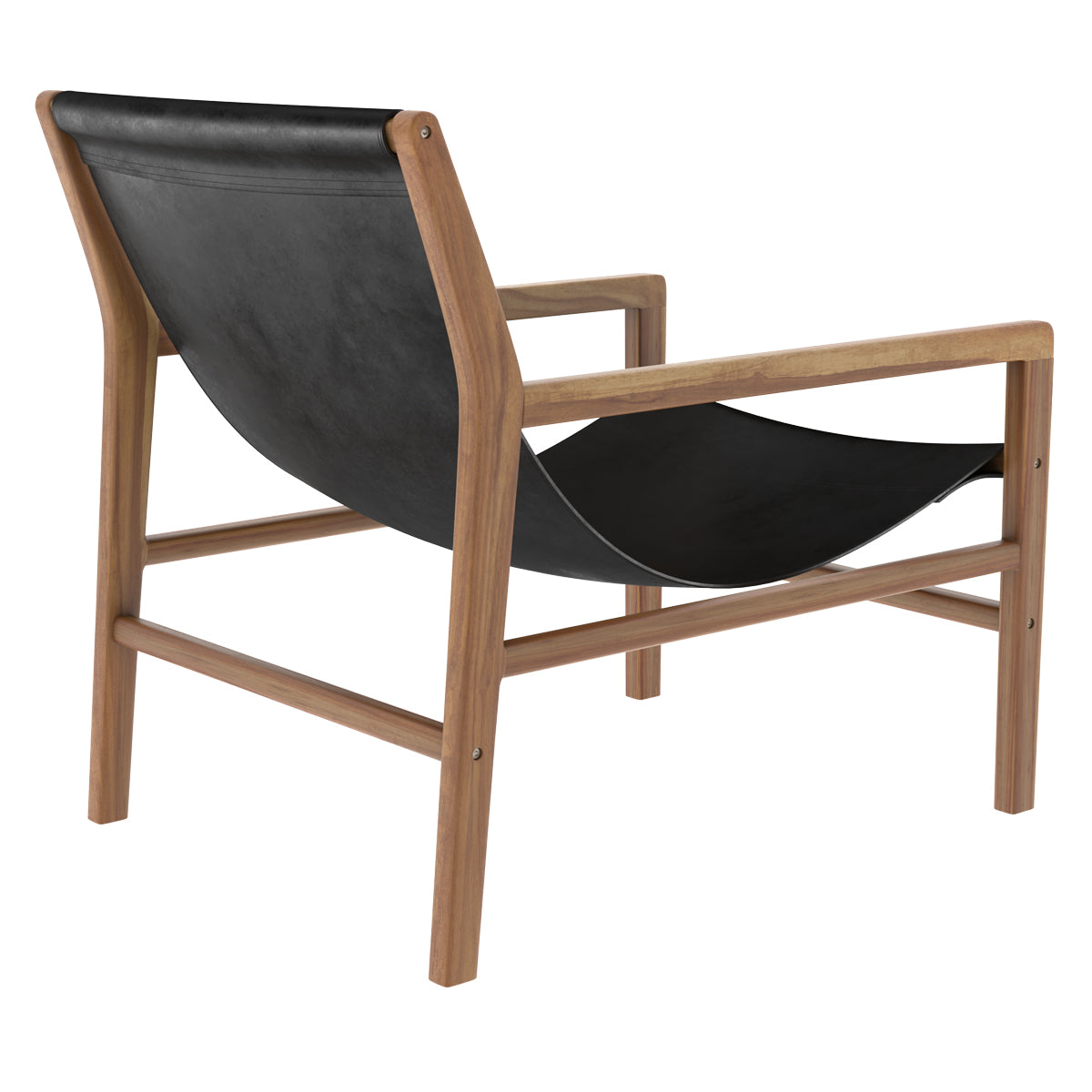 Apache - Sillón de Teca y Piel de Vaqueta Negra