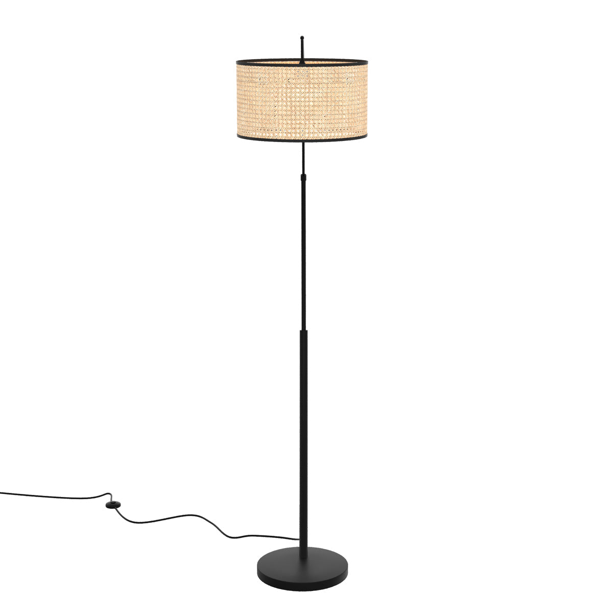 Aimée - Lampadaire En Rotin Et Métal Noir