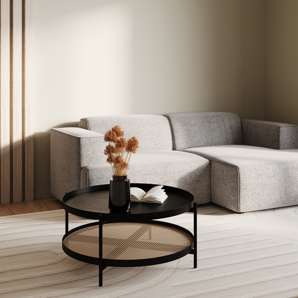 Lukut - Coffee Table In Cane And Black Mindi Wood