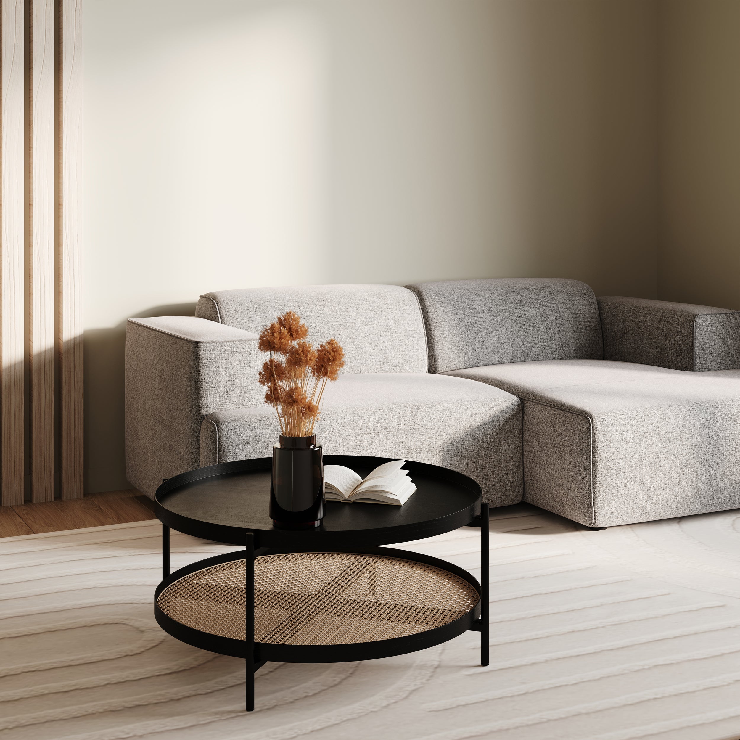 Lukut - Coffee Table In Cane And Black Mindi Wood
