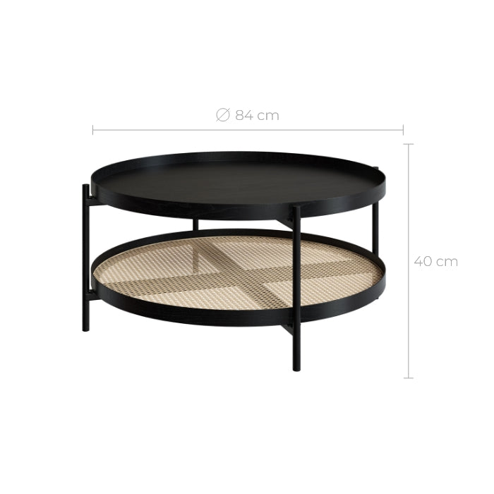 Lukut - Coffee Table In Cane And Black Mindi Wood
