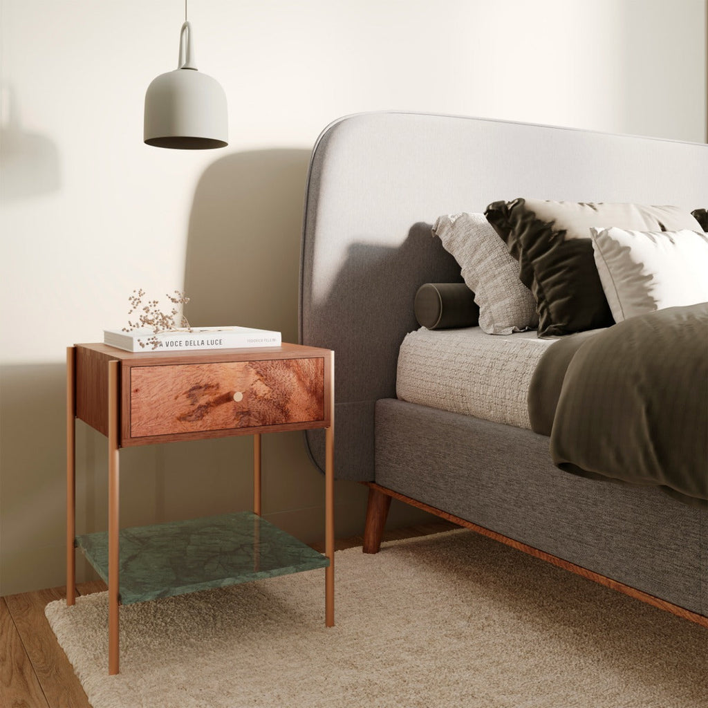 Doori - Table De Chevet En Bois De Manguier Et Marbre Vert