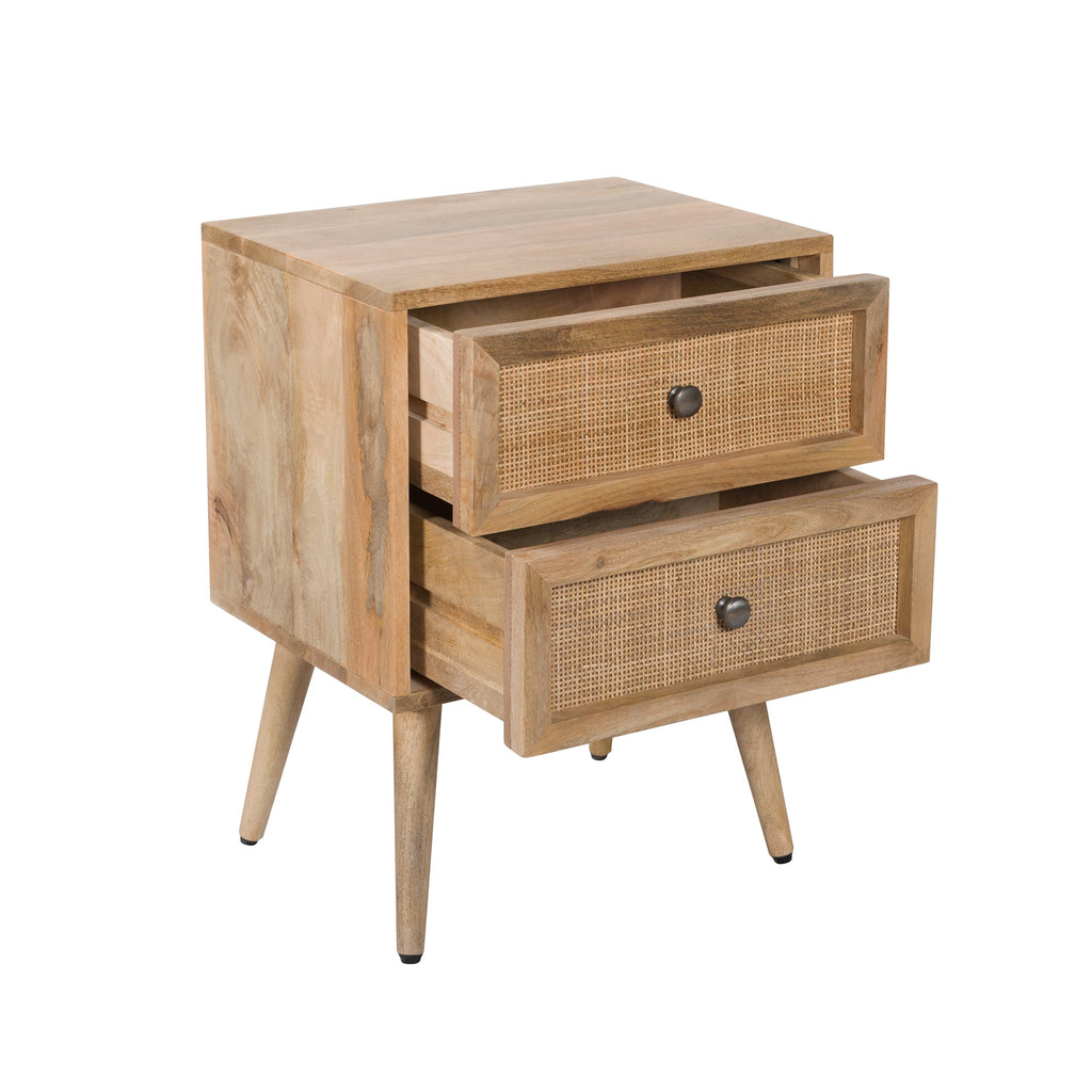 Cody - Table De Chevet 2 Tiroirs En Cannage Et Bois De Manguier