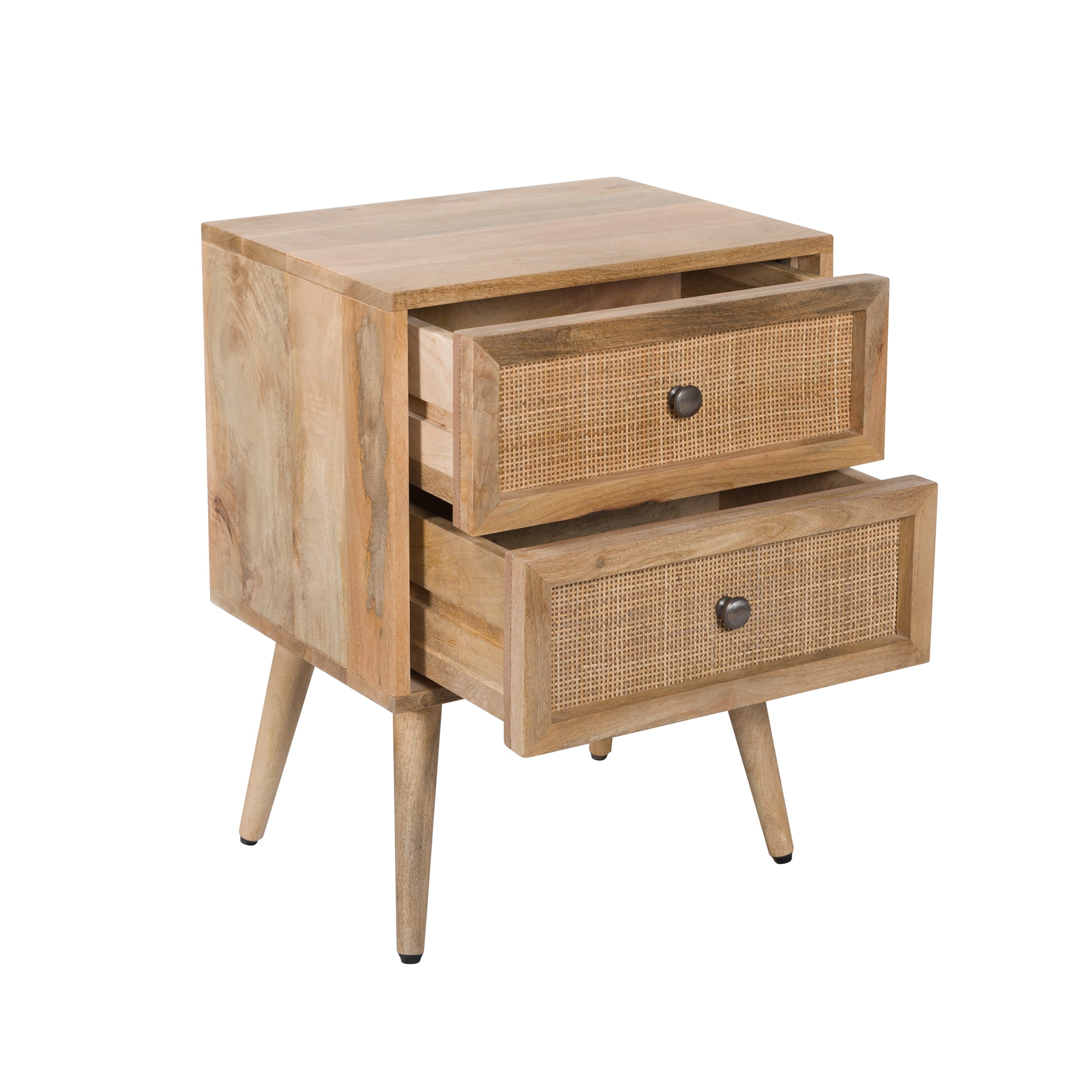 Cody - Table De Chevet 2 Tiroirs En Cannage Et Bois De Manguier
