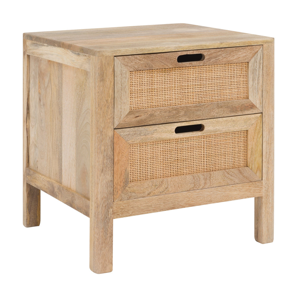 Félix - Table De Chevet 2 Tiroirs En Bois De Manguier Et Cannage
