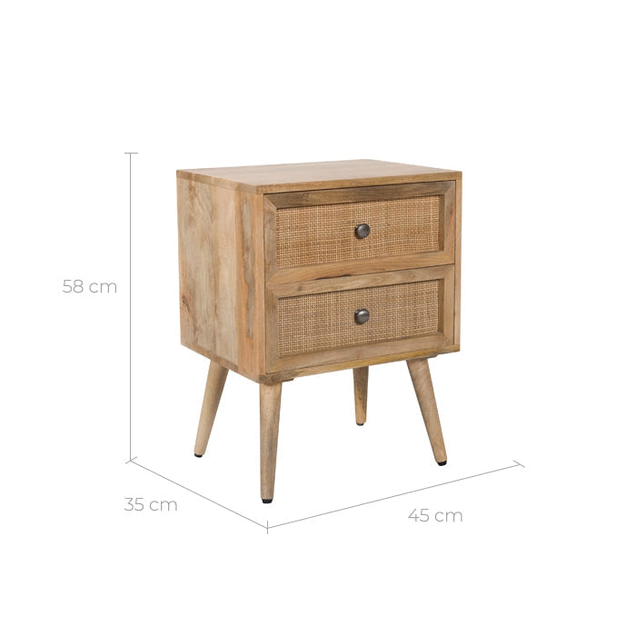 Cody - Table De Chevet 2 Tiroirs En Cannage Et Bois De Manguier