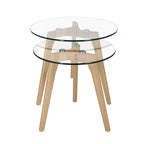 Vénus - Lot De 2 Tables Basses Rondes En Verre Et Bois D'Hévéa