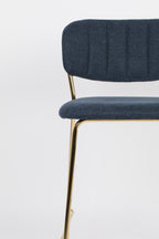 Jolien - Lot De 2 Tabourets De Bar & De Comptoir - Tissu - Doré/Bleu Foncé