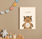Póster personalizado - Animales: marco que representa un adorable tigre de dibujos animados con el nombre Léopold y decoración infantil minimalista.