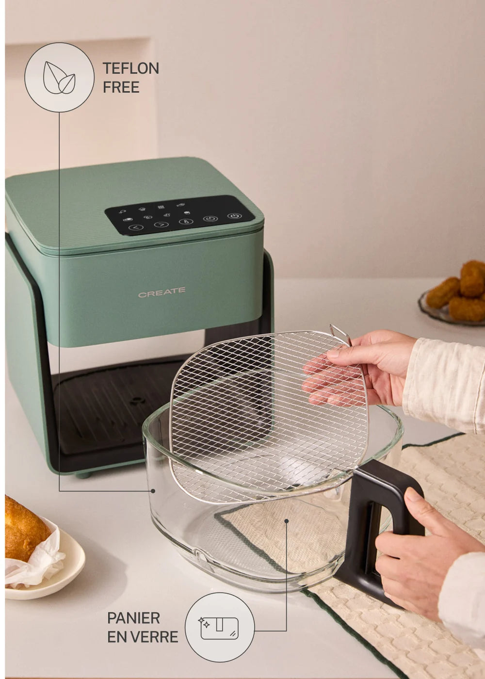 Air Fryer Studio Crystal - Friteuse Sans Huile 4.2L  - Vert Sauge