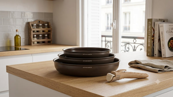Set 3 Poêles 20/24/28cm - Aluminium - Revêtement Céramique - Marron