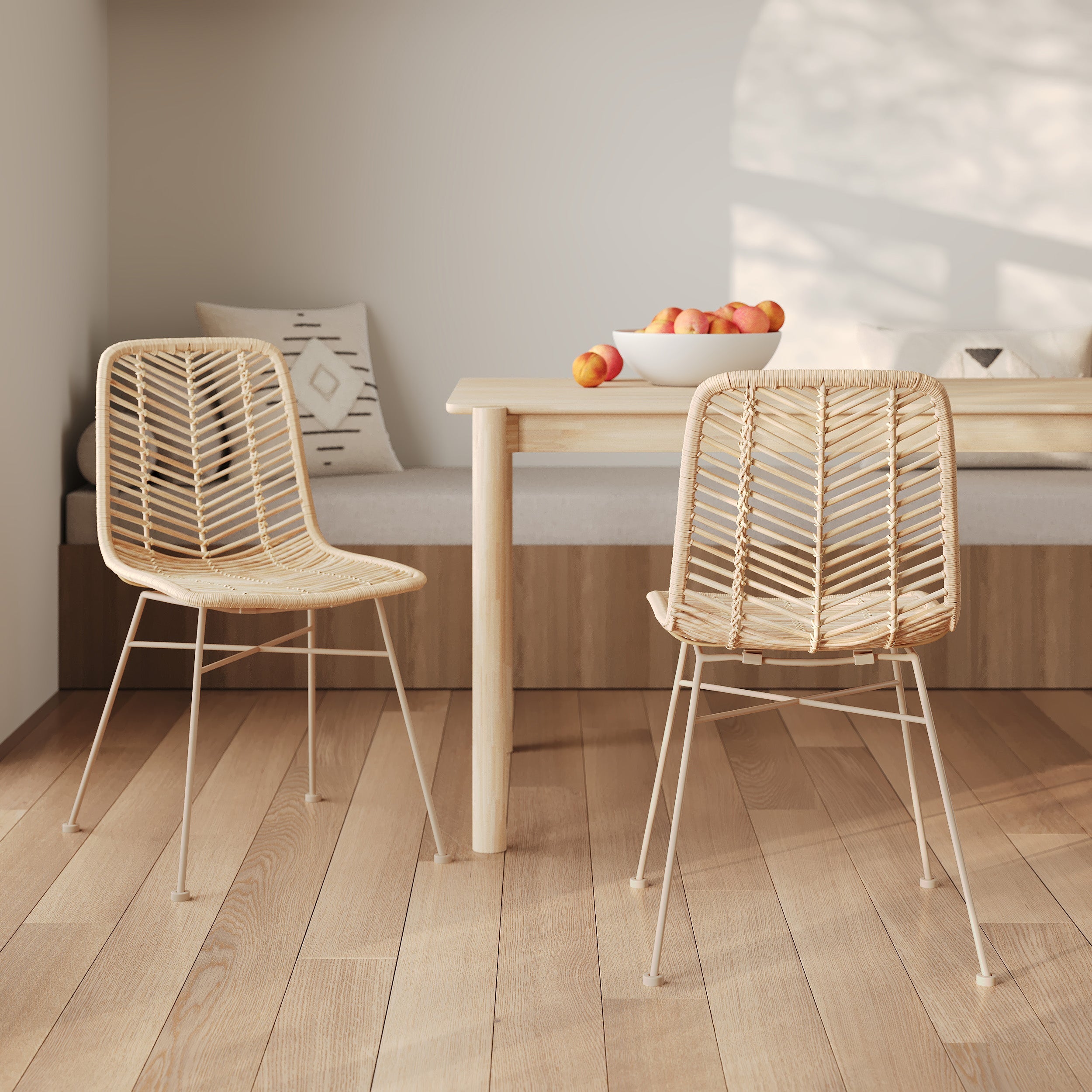 Tamara - Lot De 2 Chaises En Rotin Naturel Et Pieds Beiges