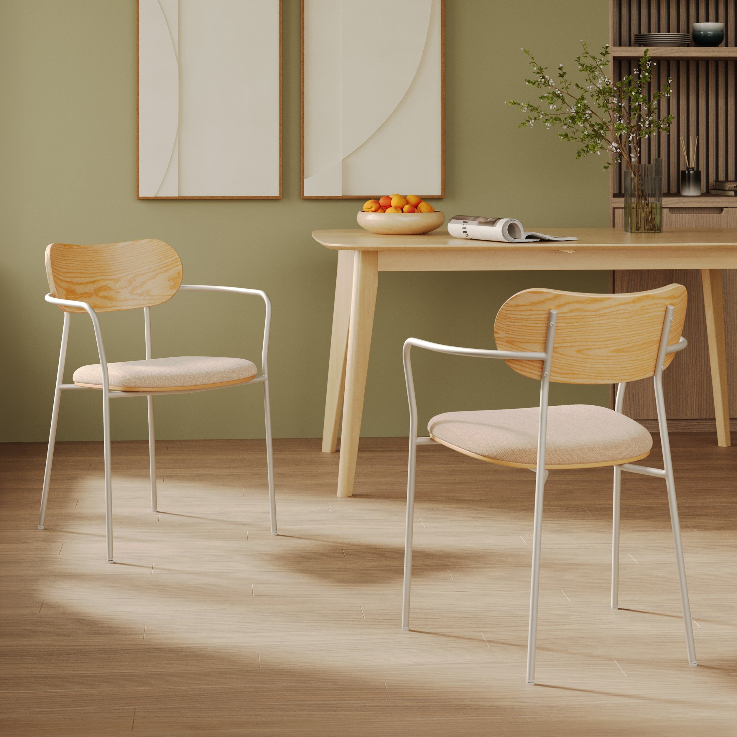 Marine - Lot De 2 Chaises En Tissu Beige Et Placage En Bois Clair