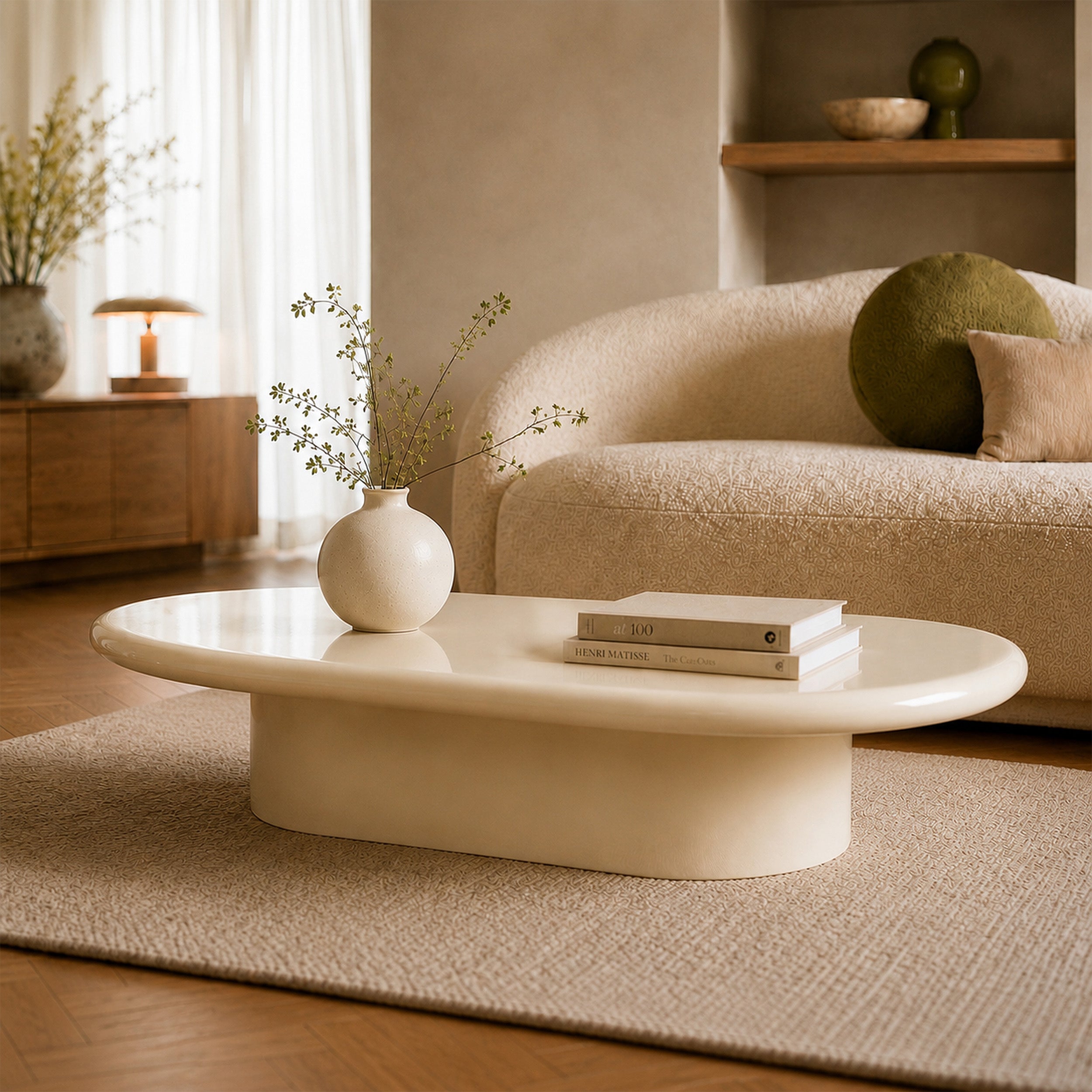 Sia - Table Basse Ovale Laquée Blanche En Mdf