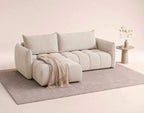 Ambroise - 4-Seater Corner Sofa Bed With Storage - Textured Velvet - Beige