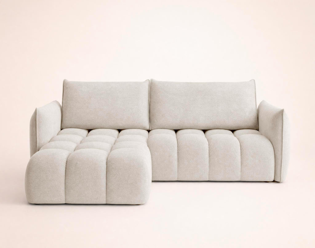 Ambroise - 4-Seater Corner Sofa Bed With Storage - Textured Velvet - Beige