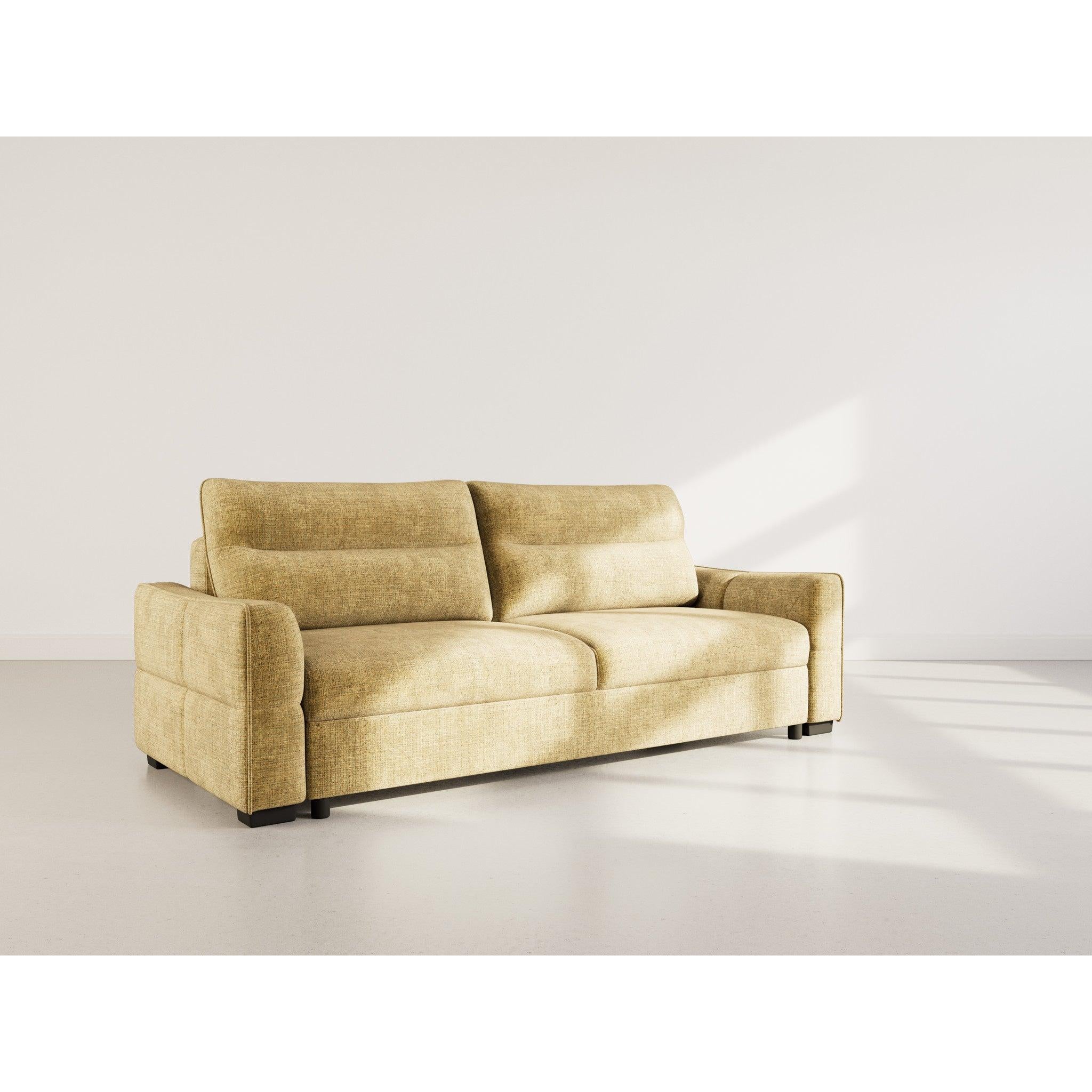 Anatole - Canapé Droit Convertible Avec Coffre - 3 Places - Velours Texturé - Jaune