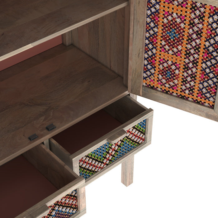 Massaï - 2 Door 2 Drawer Wardrobe In Mango Wood And Colored Canework