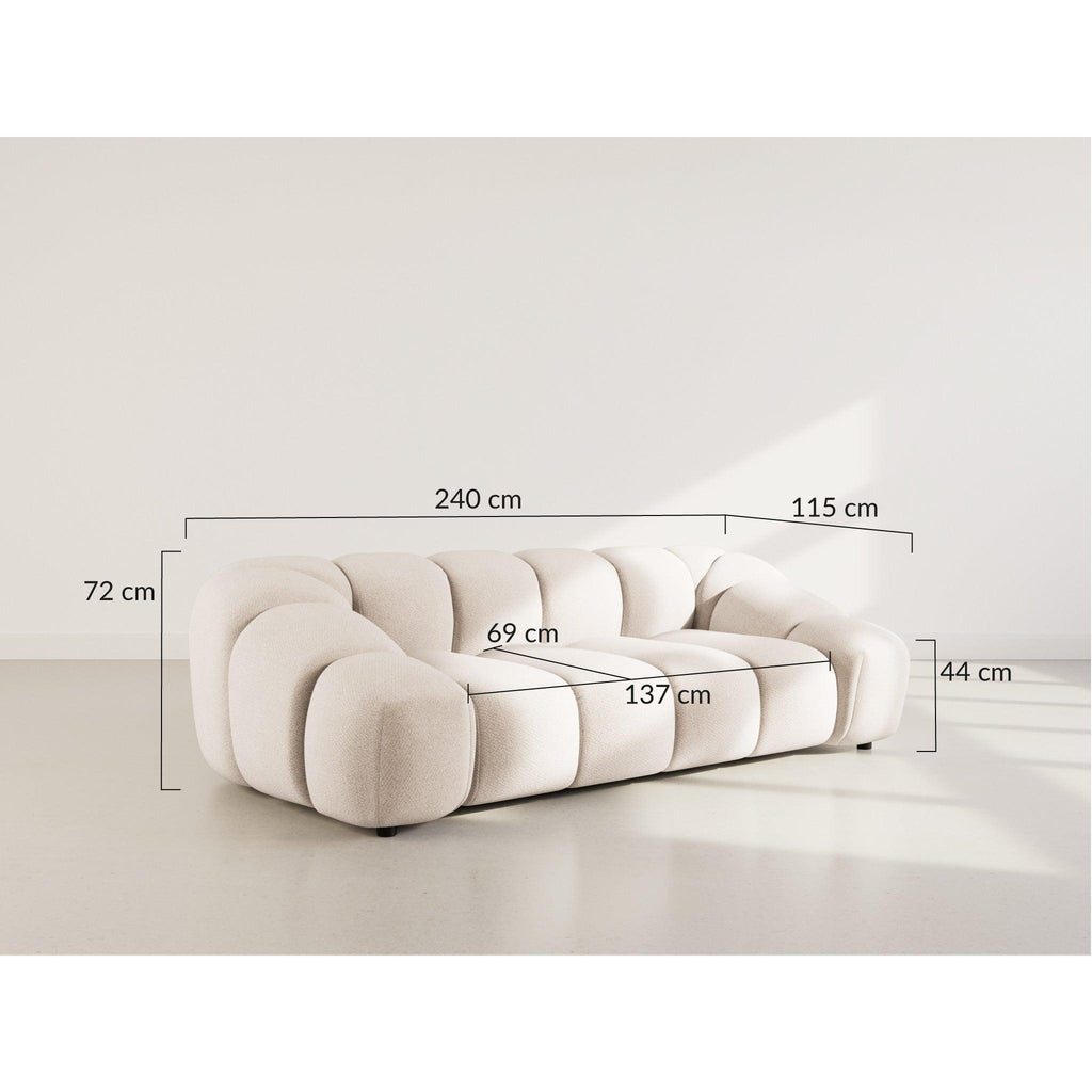 Ava - 3-Seater Sofa - Textured Velvet - Light Grey