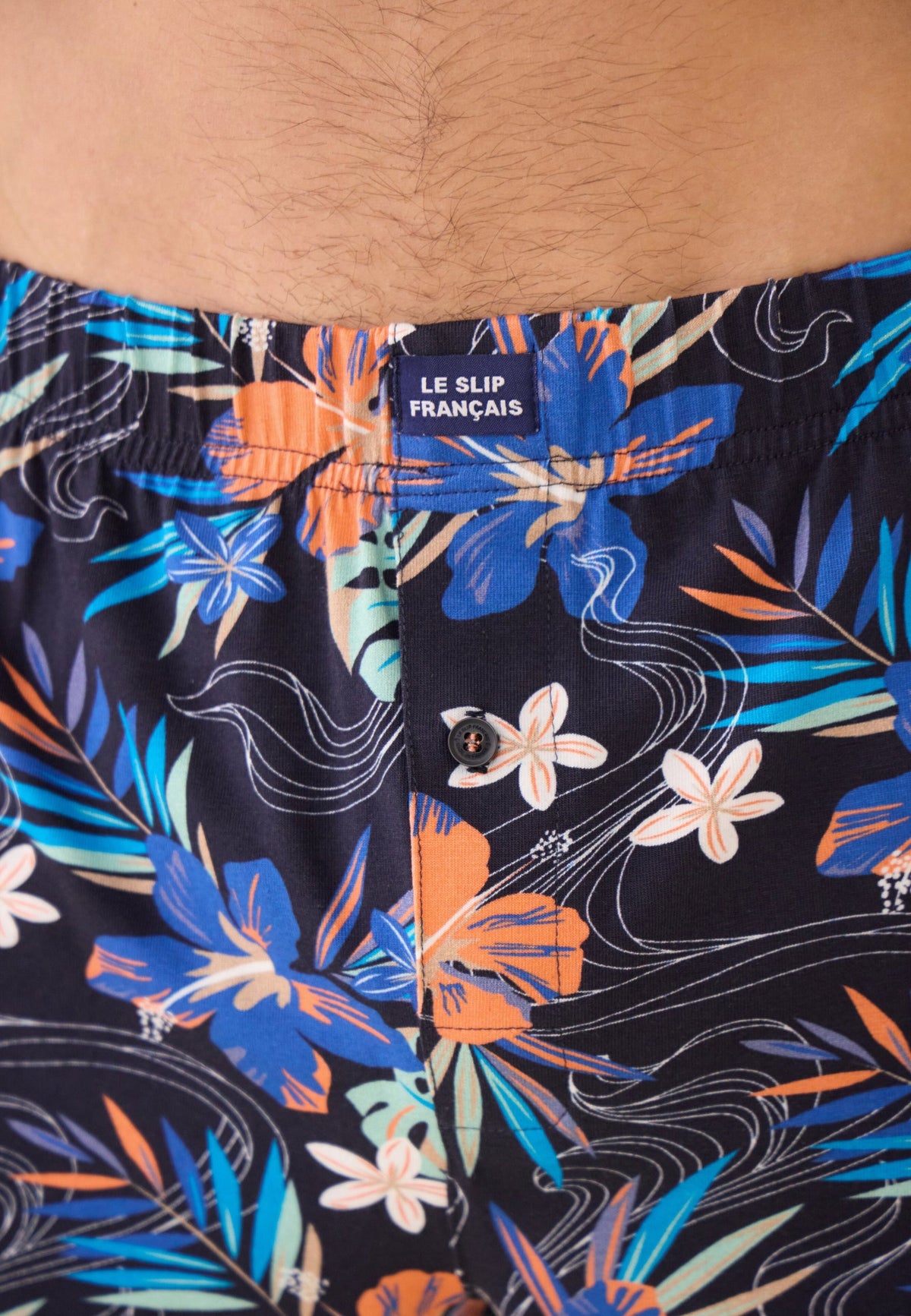 Caleçon À Motif Florales Fredo Hawaï En Jersey De Coton - Bleu Nautique