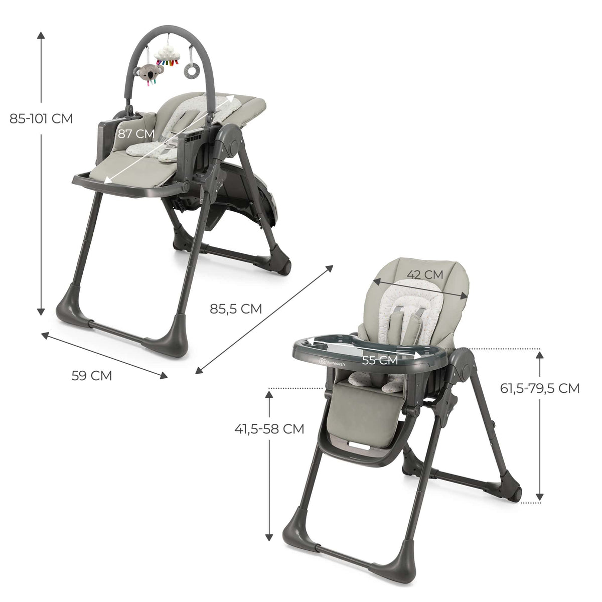 Chaise Haute 2En1 Tummie Gris