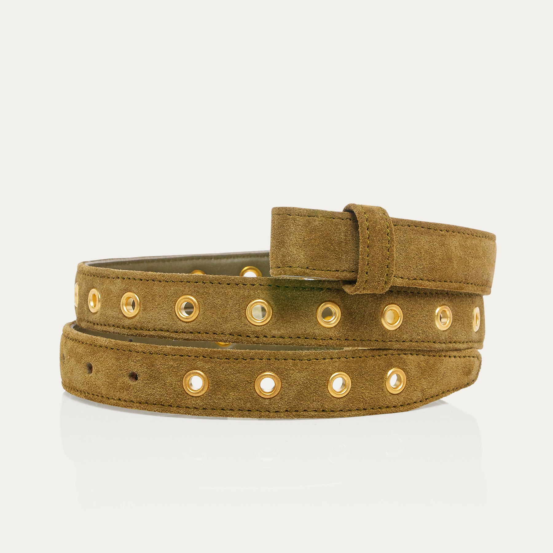 Baby Ceinture Veau Velours Olive con ojales dorados