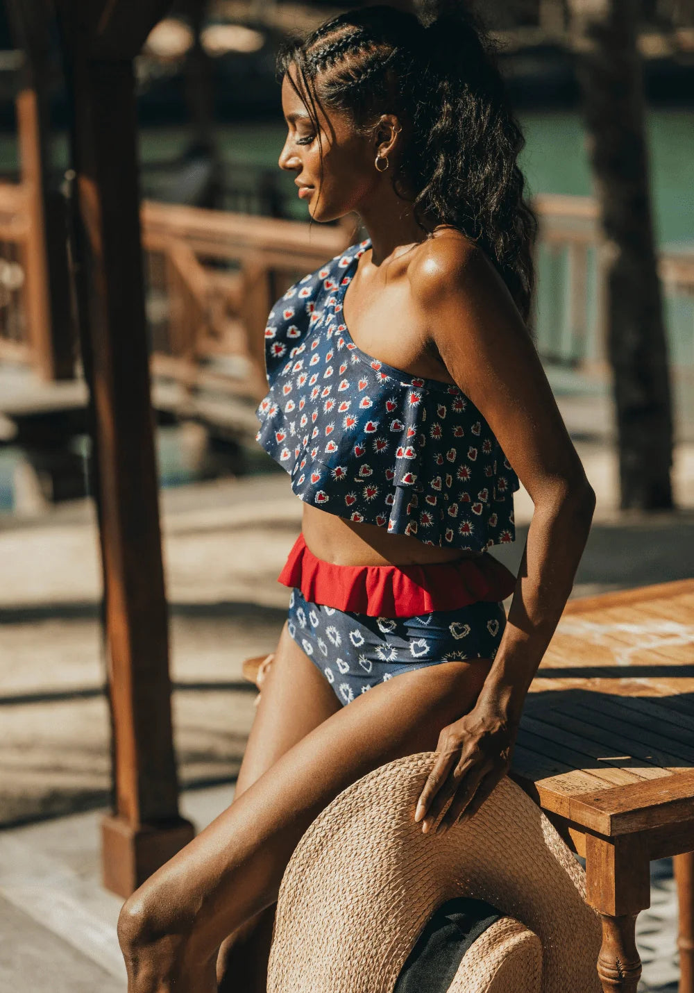 Two-Piece Bikini Bottoms - Josephina - Blue Heart Print