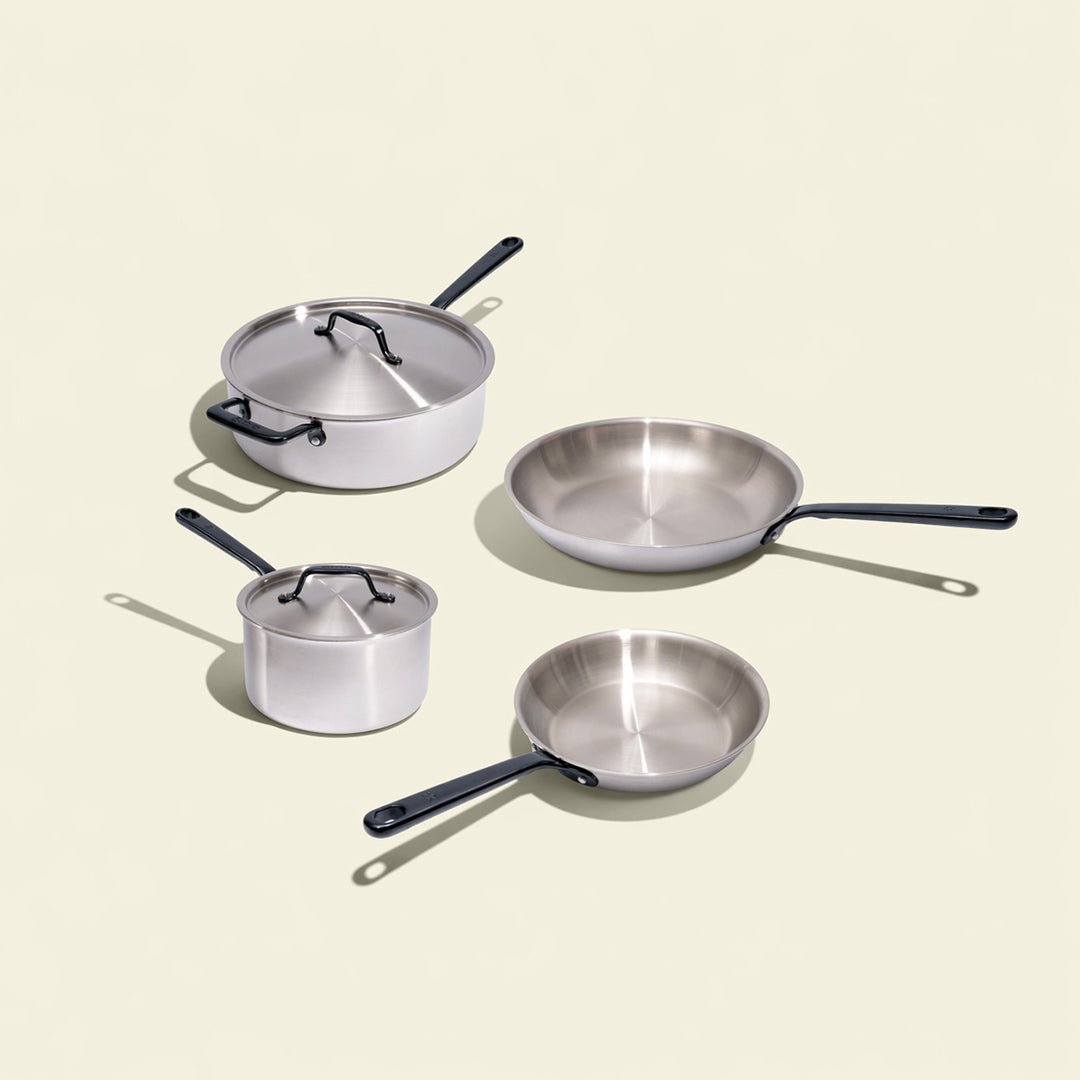 Stainless Steel Cookware Set with Black Handles, 7 Pieces