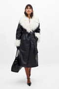 Belted PU Bonded Long Coat - Black
