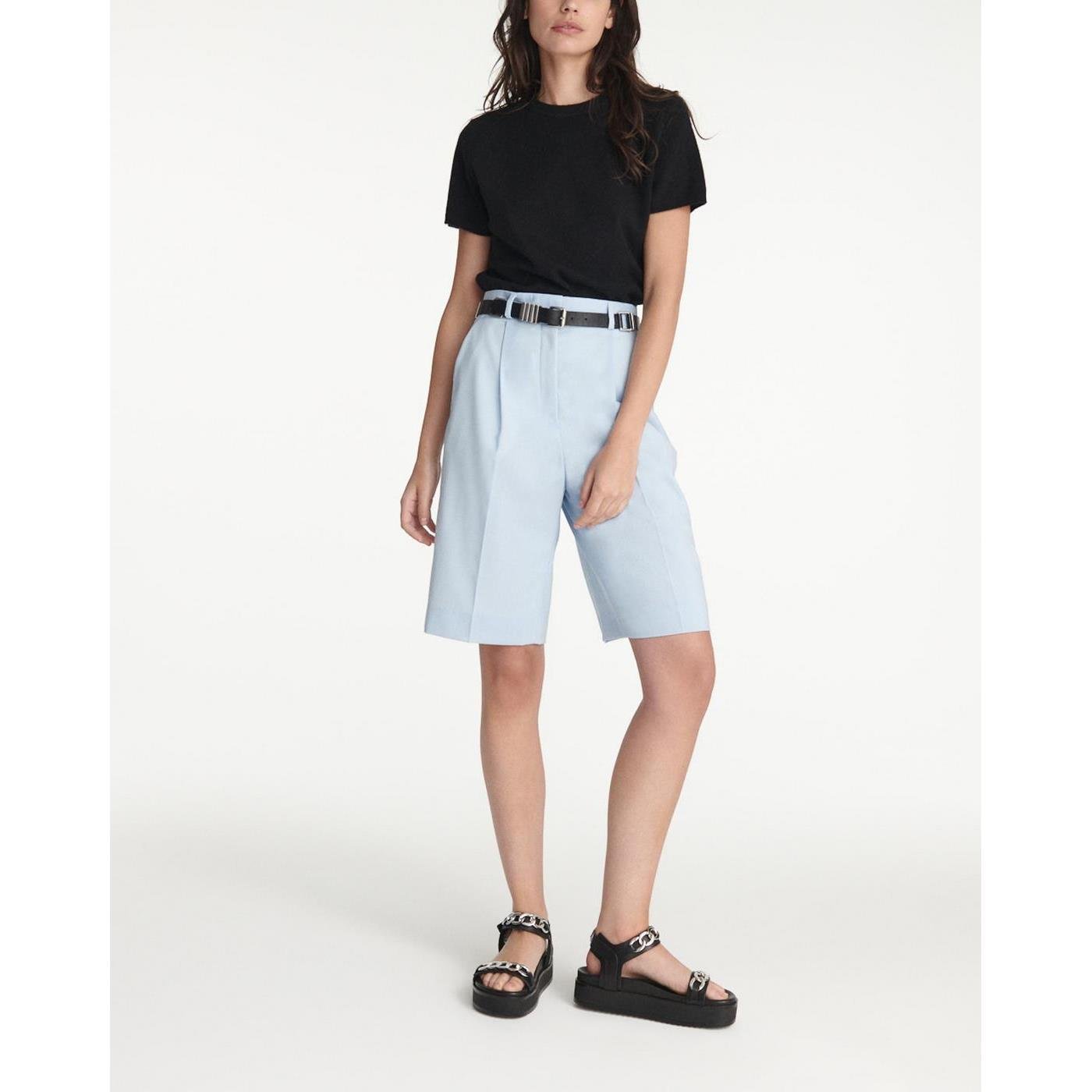 The Kooples - Bermuda Azul Cielo Lana Con Pliegues - Mujer