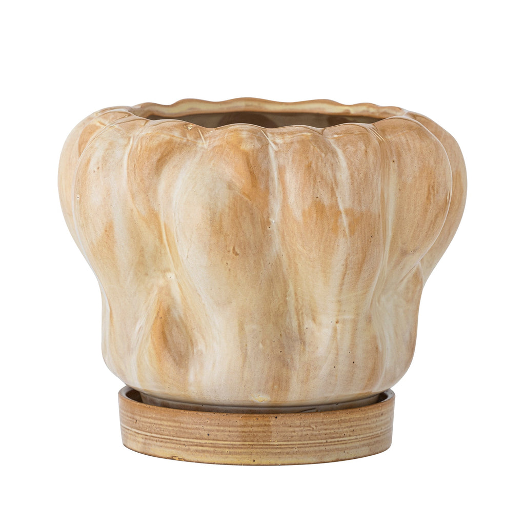 Hollis - Lote de 2 Maceteros Con Platillo - Natural - Gres