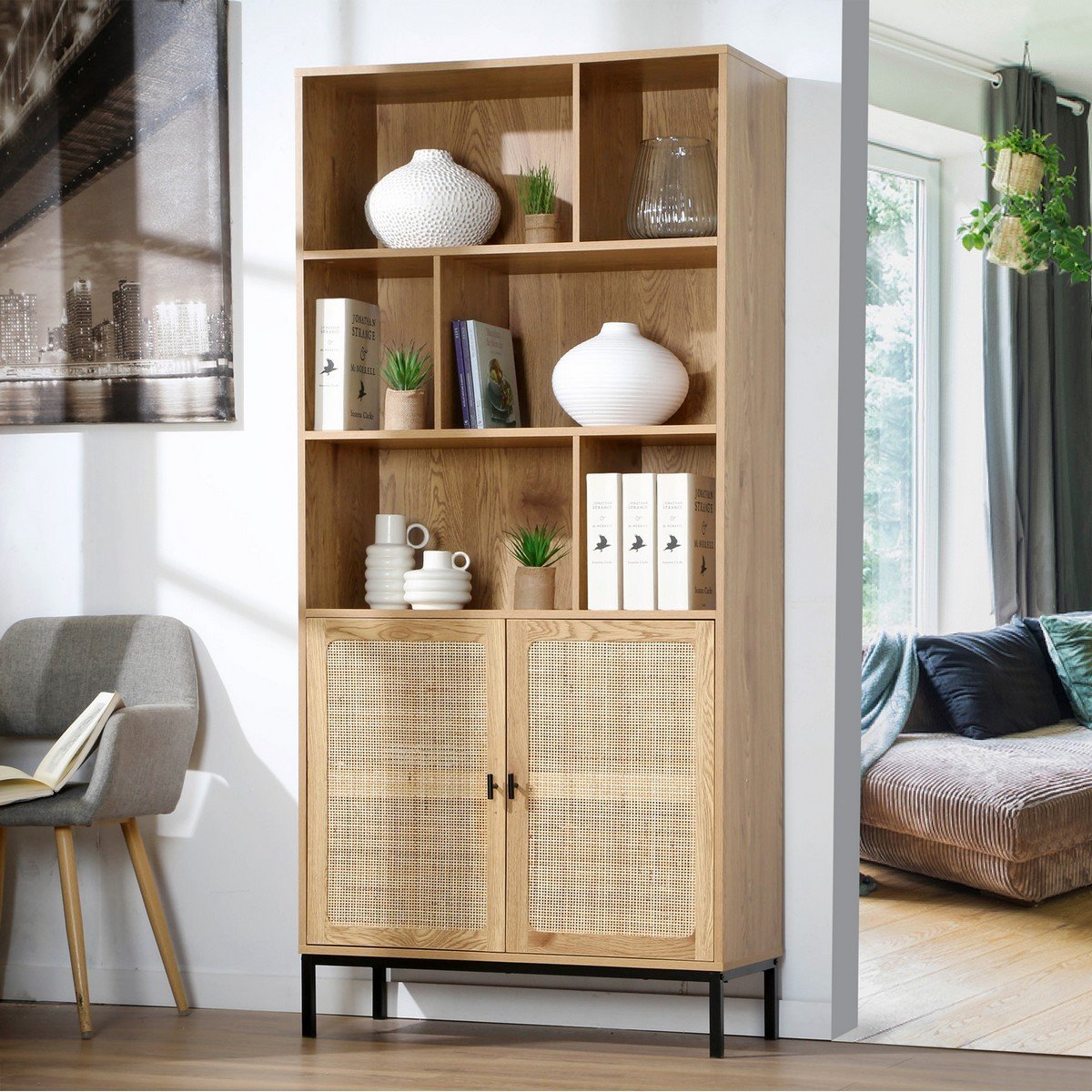 Jaya - Bookcase 2 Doors / 6 Compartments - Natural Rattan