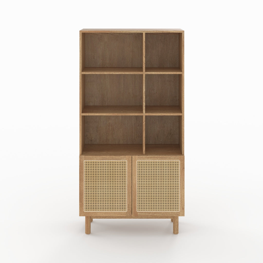 Delya - Bibliothèque En Bois Massif De Mindi Et Rotin
