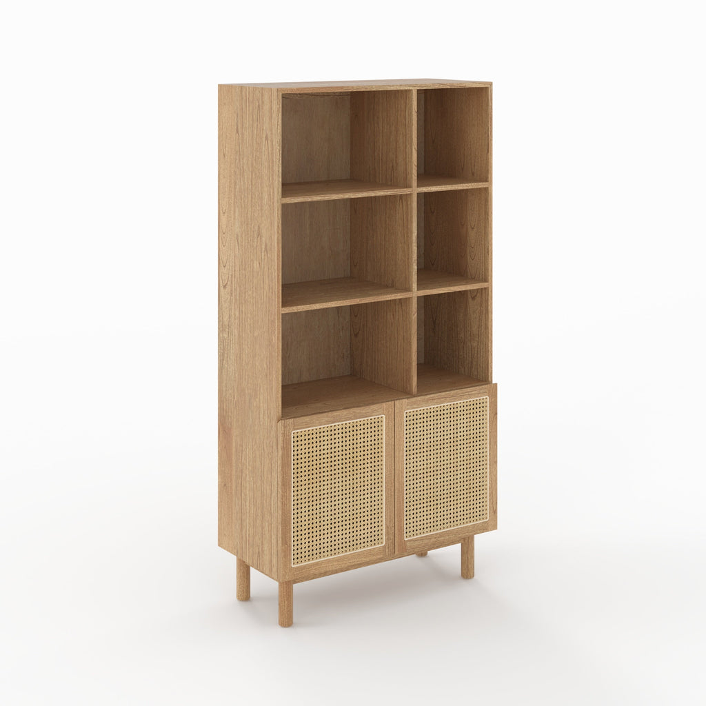 Delya - Bibliothèque En Bois Massif De Mindi Et Rotin