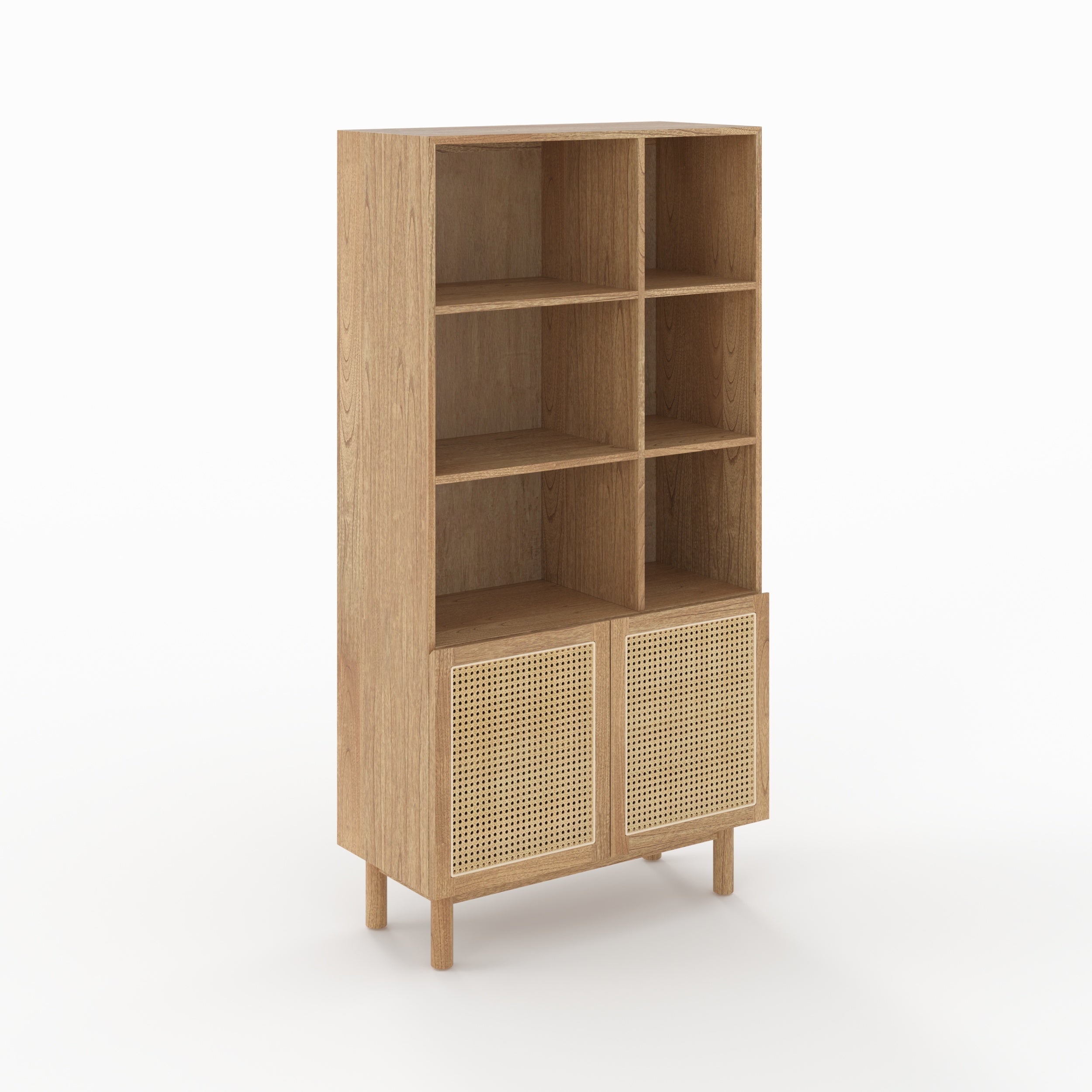 Delya - Bibliothèque En Bois Massif De Mindi Et Rotin