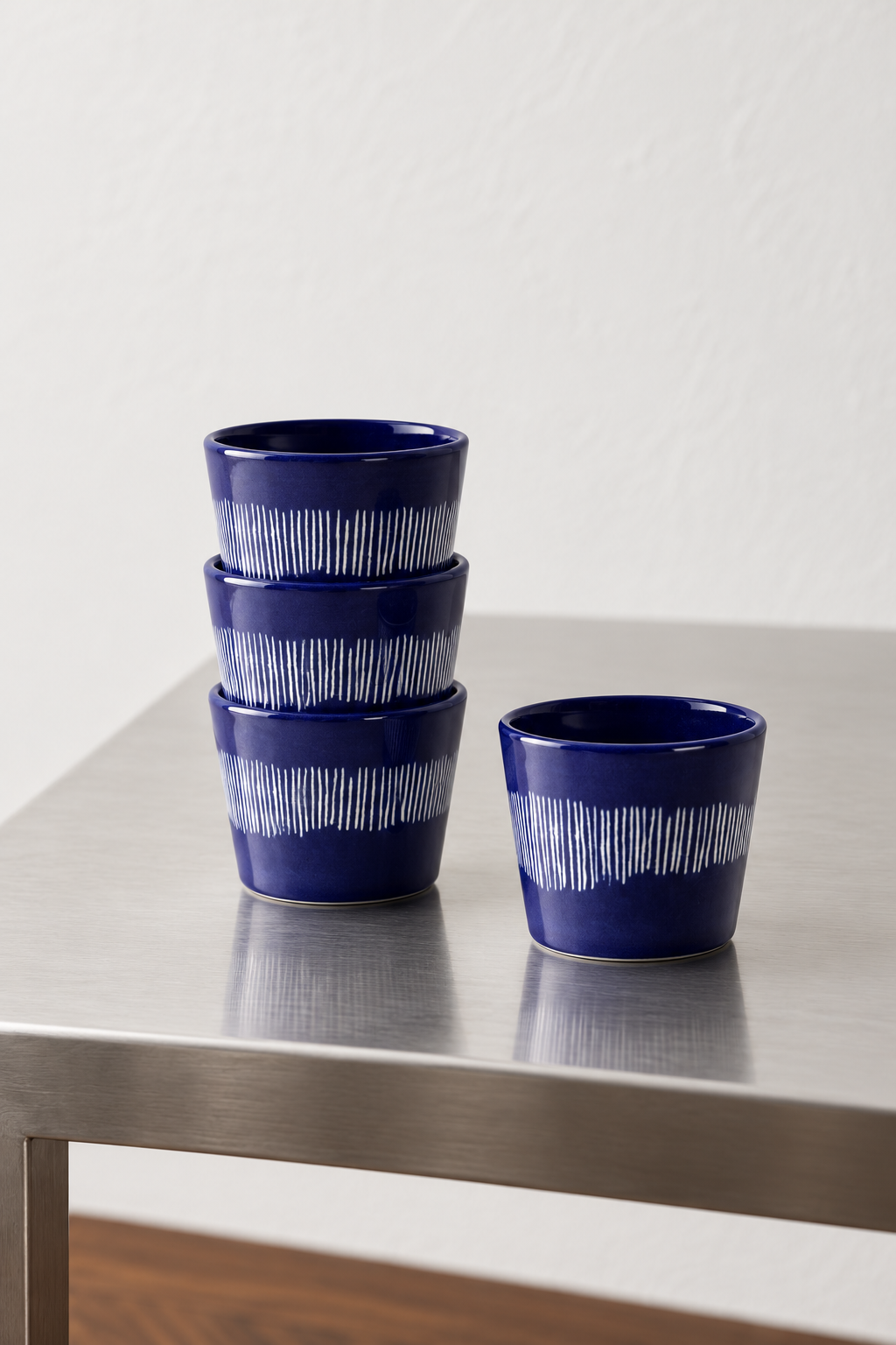 Feast - Set Of 4 Espresso Cups - Stoneware - Dark Blue White